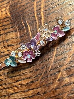 Floral Crystal Enamel Barrette - Multicolor